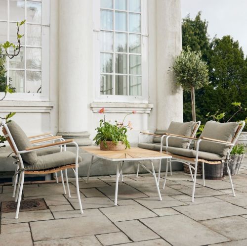 Mandalay Marguerit Loungetisch L: 130 cm Inkl. 4 Loungestühle Gartenmöbel-Set - Weiß/Teak