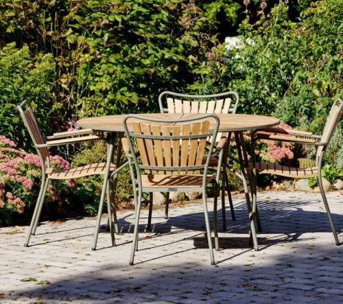 Mandalay Daisy Gartentisch Ø120 cm Inkl. 4 Gartenstühle Gartenmöbelset - Olivgrün/Teak
