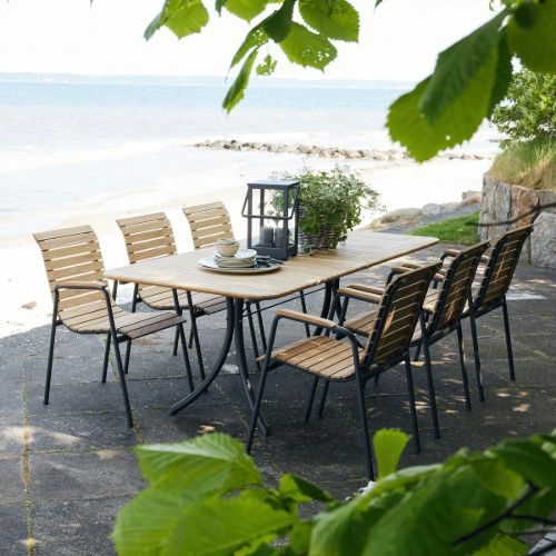 Mandalay Magnolia Gartentisch L: 197 cm und 6 Bellevue Gartenstühle – Teak/Anthrazit