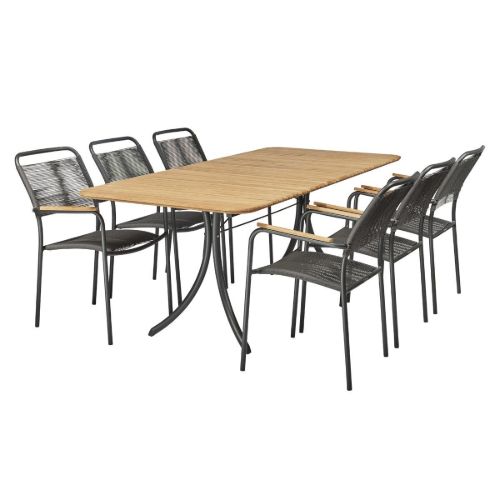 Mandalay Magnolia Havebord L: 197 cm og 6 Verona Havestole - Antracit 