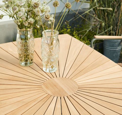 Mandalay Daisy Bootsförmiger Tisch 144x90 cm inkl. 4 Gartenstühle Gartenmöbelset - Olivgrün/Teak
