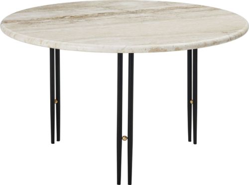 GUBI IOI Coffee Table Round Ø: 70 cm - Black Semi Matt/Brass Sphere/Rippled Beige 