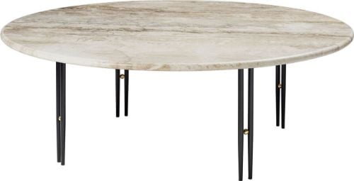 GUBI IOI Coffee Table Round Ø: 100 cm - Black Semi Matt/Brass Sphere/Rippled Beige 