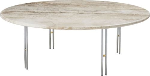 GUBI IOI Coffee Table Round Ø: 100 cm - Chrome/Brass Sphere/Rippled Beige 