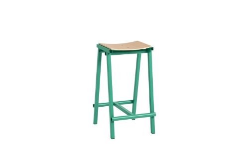 HAY Taburete 8 Bar Stool Low - Soft Jade Green Powder Coated Base/Lacquered Oak Veneer 