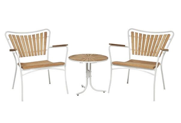 Bild von Mandalay Marguerit Loungetisch Ø50 cm Inkl. 2 Liegestühle Gartenmöbel-Set – Weiß/Teak