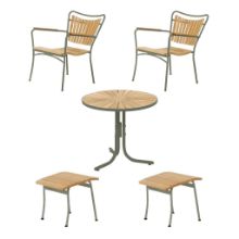 Bild von Mandalay Marguerit Loungetisch Ø50 cm Inkl. 2 Liegestühle und 2 Fußhocker Gartenmöbel-Set – Olivgrün/Teak