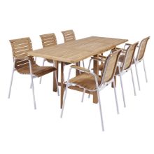 Bild von Mandalay Cambridge Klapptisch L: 200 cm und 6 Bellevue Stühle – Teak/Weiß