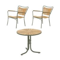 Bild von Mandalay Marguerit Loungetisch Ø50 cm Inkl. 2 Liegestühle Gartenmöbel-Set – Olivgrün/Teak