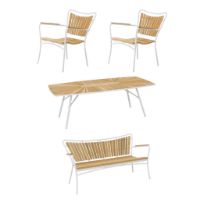 Bild von Mandalay Marguerit Loungetisch L: 130 cm Inkl. 2 Loungesessel und Loungesofa L: 143 cm Gartenmöbel-Set – Weiß/Teak