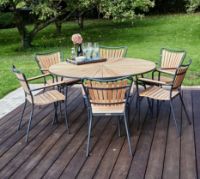 Bild von Mandalay Daisy Gartentisch Ø140 cm Inkl. 6 Gartenstühle Gartenmöbel-Set - Anthrazit/Teak