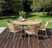 Bild von Mandalay Daisy Gartentisch Ø140 cm Inkl. 6 Gartenstühle Gartenmöbel-Set - Olivgrün/Teak