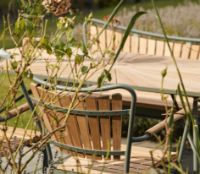 Bild von Mandalay Daisy Bootsförmiger Tisch 144x90 cm inkl. 4 Gartenstühle Gartenmöbelset - Olivgrün/Teak