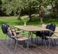 Bild von Mandalay Daisy Bootförmiger Tisch 200x90 cm inkl. 6 Gartenstühle Gartenmöbel-Set - Anthrazit/Teak