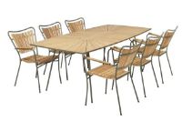 Bild von Mandalay Daisy Bootförmiger Tisch 200x90 cm inkl. 6 Gartenstühle Gartenmöbel-Set - Olivgrün/Teak