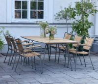 Bild von Mandalay Daisy Bootförmiger Tisch 200x90 cm inkl. 6 Gartenstühle Gartenmöbel-Set - Olivgrün/Teak