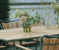 Bild von Mandalay Daisy Bootförmiger Tisch 200x90 cm inkl. 6 Gartenstühle Gartenmöbel-Set - Olivgrün/Teak