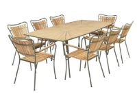 Bild von Mandalay Daisy Bootförmiger Tisch 200x90 cm inkl. 8 Gartenstühle Gartenmöbelset - Olivgrün/Teak