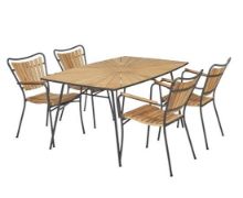 Bild von Mandalay Daisy Bootsförmiger Tisch 144x90 cm inkl. 4 Gartenstühle Gartenmöbel-Set - Anthrazit/Teak