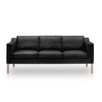 Bild von Stouby Eva 3-Personen-Sofa L: 200 cm – Schwarzes Semianalin-Leder/Eiche