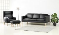 Bild von Stouby Eva 3-Personen-Sofa L: 200 cm – Schwarzes Semianalin-Leder/Eiche
