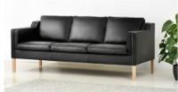 Bild von Stouby Eva 3-Personen-Sofa L: 200 cm – Schwarzes Semianalin-Leder/Eiche