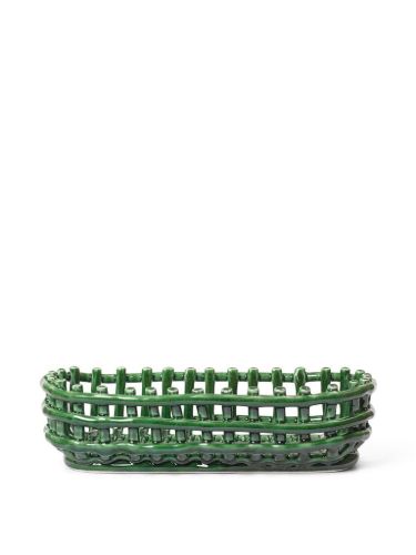 Ferm Living Ceramic Basket Oval 30x15 cm - Emerald Green