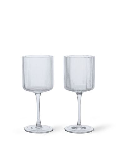 Ferm Living Ripple White Wine Glasses H: 16,8 cm - Set of 2 - Clear