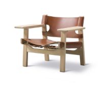 Bild von Fredericia Furniture 2226 Der spanische Stuhl von Børge Mogensen SH: 33 cm – Cognacfarbenes Leder/geölte Eiche