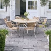 Bild von Mandalay Daisy Gartentisch Ø140 cm Inkl. 6 Gartenstühle Gartenmöbelset - Taupe/Teak