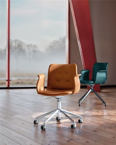 Bent Hansen Primum Sessel höhenverstellbar m. Drehgestell + Räder - Zenzo 3 223 Cognac Leder/Metallbeine