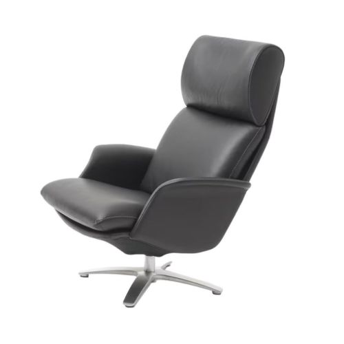 BERG Furniture Nasa Høj Lænestol m. Justerbar Nakkepude SH: 46 cm - Mat Aluminium/Berg Soft Sort Læder