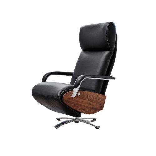 BERG Furniture Coda Lænestol m. Fjernbetjening SH: 49 cm - Rustical Sort Læder/Valnød
