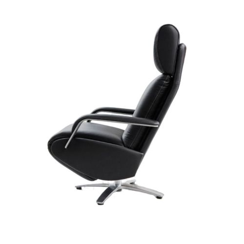 BERG Furniture Coda Lænestol SH: 49 cm - Mat Aluminium/Berg Soft Sort Læder