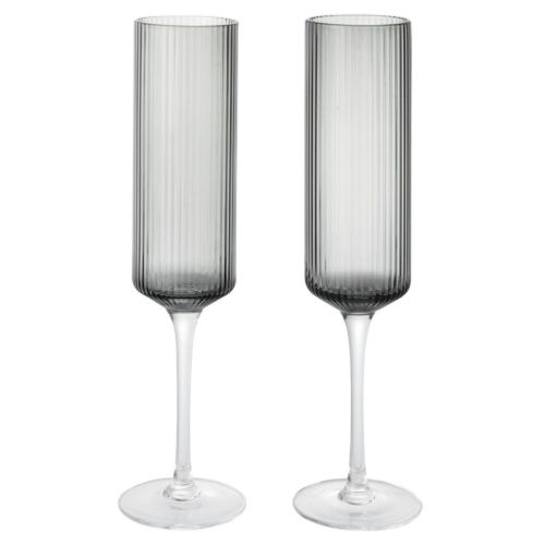 Ferm Living Ripple Champagneglas 15 cl Set of 2 - Smoked Glass