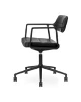 Bild von Vipp 453 Drehstuhl+ m. Räder – Schwarzes Aluminium/Schwarzes Leder
