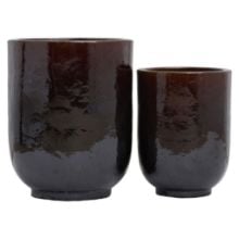 Bild von House Doctor Pho Blumentopf-Set, 2 Stück, Steingut/Dunkelbraun