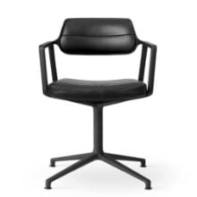 Bild von Vipp 453 Drehstuhl+ ohne Rollen - Schwarzes Aluminium/Schwarzes Leder