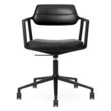 Bild von Vipp 453+ Drehstuhl mit Rollen - Schwarzes Aluminium/Schwarzes Leder