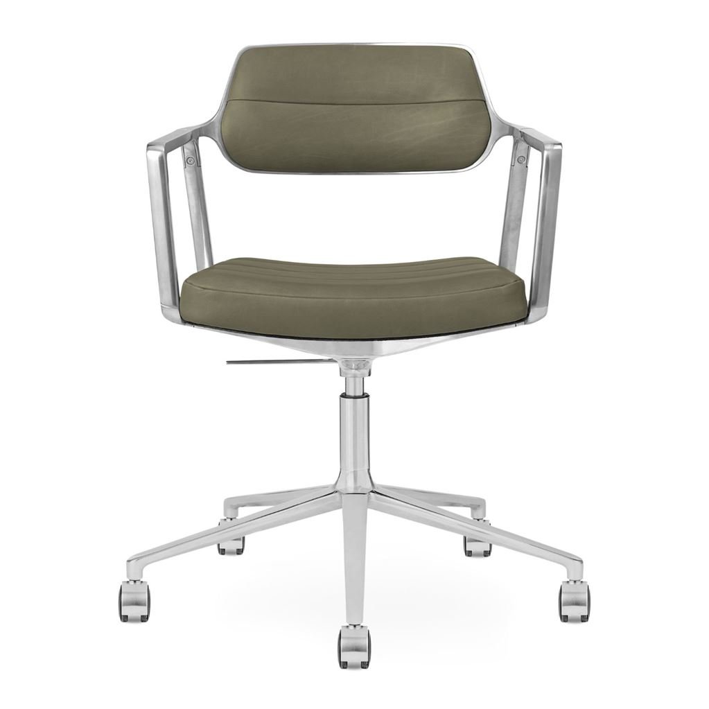 Bild von Vipp 453+ Drehstuhl mit Rollen - Schwarzes Aluminium/Bosco-Grünes Leder