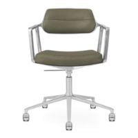 Bild von Vipp 453+ Drehstuhl mit Rollen - Schwarzes Aluminium/Bosco-Grünes Leder