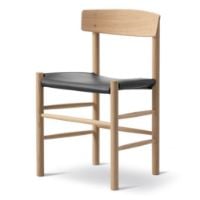 Bild von Fredericia Furniture 3339 J39 Mogensen Esszimmerstuhl – Seifenbehandelte Eiche/Schwarzes Leder