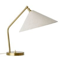 Bild von GUBI Grasshopper Tischleuchte H: 41 cm - Glänzendes Messing/Canvas