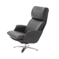 Bild von BERG Furniture Nasa High Sessel mit verstellbarem Nackenkissen SH: 46 cm - Berg Soft Black Leather/Matte Aluminium
