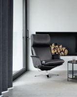 Bild von BERG Furniture Nasa High Sessel mit verstellbarem Nackenkissen SH: 46 cm - Berg Soft Black Leather/Matte Aluminium