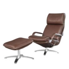 Bild von BERG Furniture Nasa High Open Arm Sessel mit verstellbarem Nackenkissen SH: 46 cm - Matt Aluminium/Rustical Choco Leder