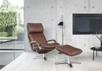 Bild von BERG Furniture Nasa High Open Arm Sessel mit verstellbarem Nackenkissen SH: 46 cm - Matt Aluminium/Rustical Choco Leder