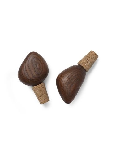 Ferm Living Cairn Wine Stoppers Set of 2 H: 9,6 cm - Dark Brown/Ash