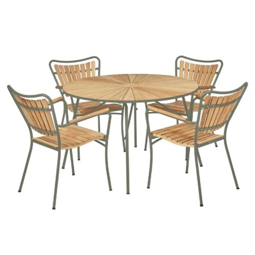 Mandalay Marguerit Havebord Ø: 110 cm Inkl. 4 Havestole Havemøbelsæt - Teak/Olivengrøn