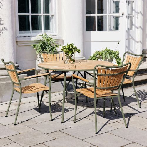 Mandalay Marguerite Gartentisch Ø110 cm inkl. 4 Gartenstühle Gartenmöbelset - Anthrazit/Teak
